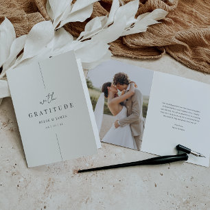 Modern Minimal "With Gratitude" Photo Wedding Thank You Card