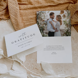 Modern Minimal "With Gratitude" Photo Wedding Thank You Card