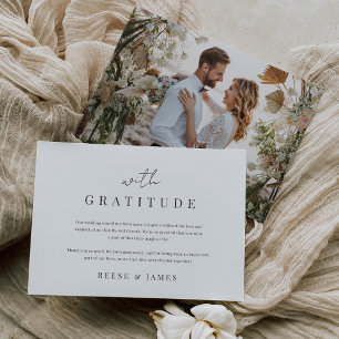 Modern Minimal "With Gratitude" Photo Wedding Thank You Card