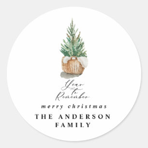modern minimal year to remember christmas tree classic round sticker