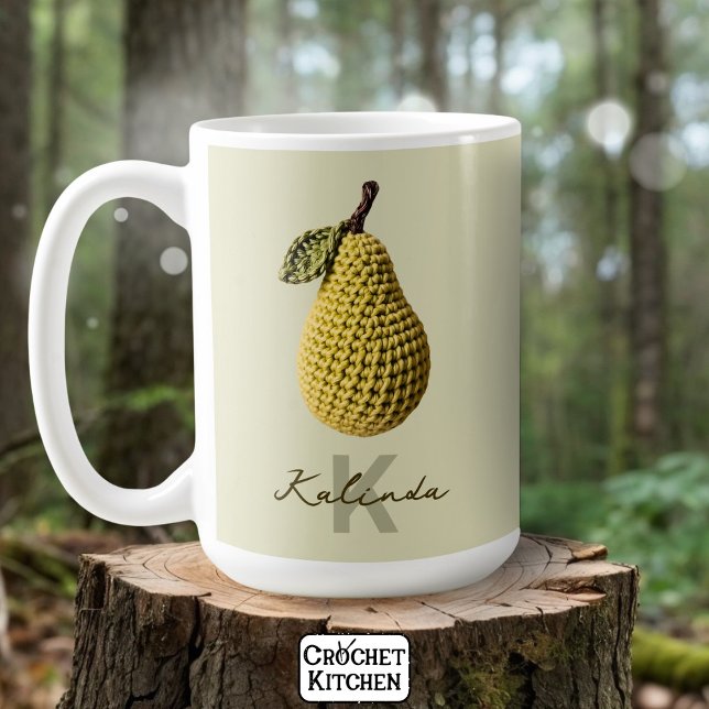 Modern Minimal Yellow Crochet Pear Monogram Name  Coffee Mug (Creator Uploaded)