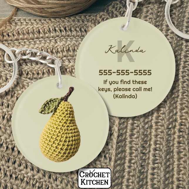 Modern Minimal Yellow Crochet Pear Monogram Name  Key Ring (Creator Uploaded)