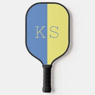Modern Minimal Yellow Dusty Blue Monogram Pickleball Paddle