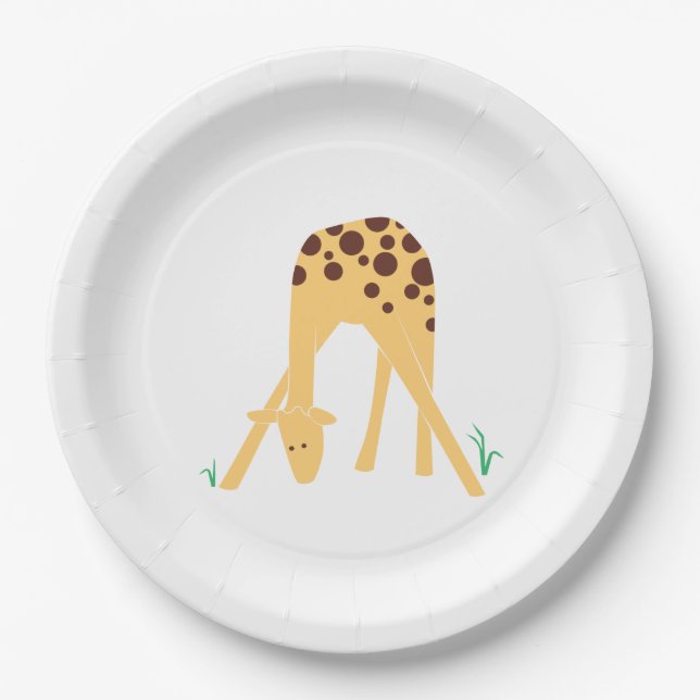 Modern Minimal Yellow Giraffe Baby Shower Birthday Paper Plate (Front)