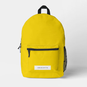 Modern Minimal Yellow Solid Colour Custom Name Printed Backpack