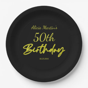 Modern & Minimal Yellow Typography Black Birthday Paper Plate