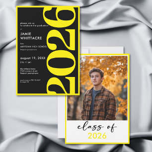 Modern Minimal Yellow Typography Graduation Party Invitation