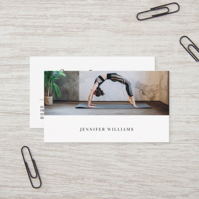 Modern Minimal Yoga Personal Trainer Custom Photo Business Card (Front/Back In Situ)