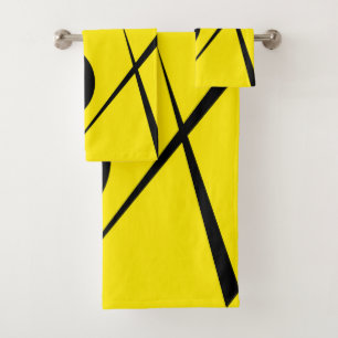 Modern Minimalism Abstract Art Yellow Black Bath Towel Set
