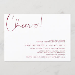 Modern Minimalism Burgundy Script Rehearsal Dinner Invitation