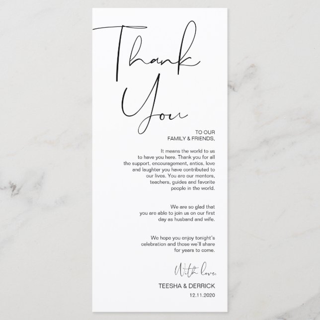 Modern Minimalism Script Place Setting Thank You Programme (Front)