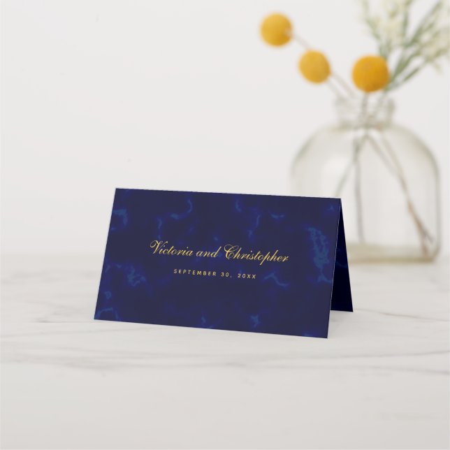 Modern Minimalism Style Script Navy Blue Wedding Place Card (Front)