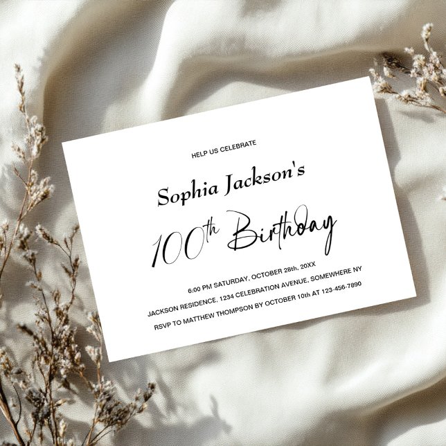 Modern Minimalist 100th Birthday Party Invitation (Creator Uploaded)