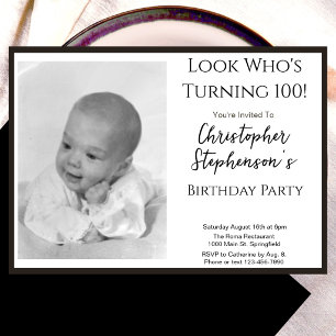 Modern Minimalist 100th Birthday Photo Invitation