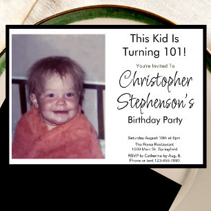 Modern Minimalist 101st Birthday Photo Invitation