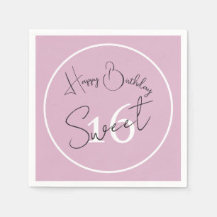 Modern Minimalist 16th Pink Black White Birthday Napkin
