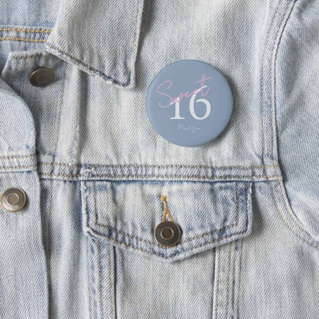Modern Minimalist 16th Pink Blue Birthday 6 Cm Round Badge (In Situ)