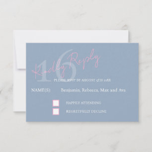 Modern Minimalist 16th RSVP Pink Blue Response
