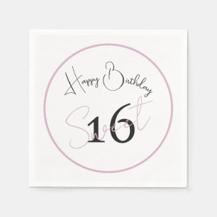 Modern Minimalist 16th White Pink Black Birthday Napkin
