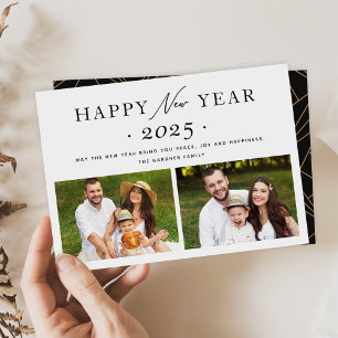 Modern Minimalist 2022 Happy New Year 2 Photo Holiday Card