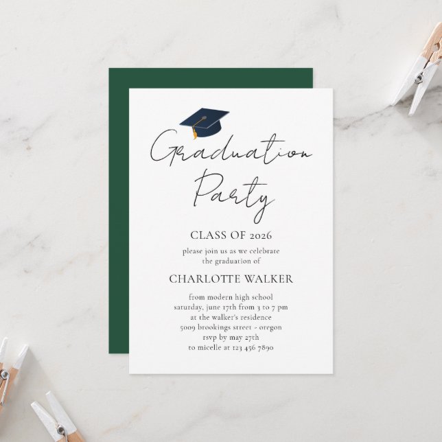 Modern Minimalist 2026 Commencement Party Name Invitation (Front/Back In Situ)