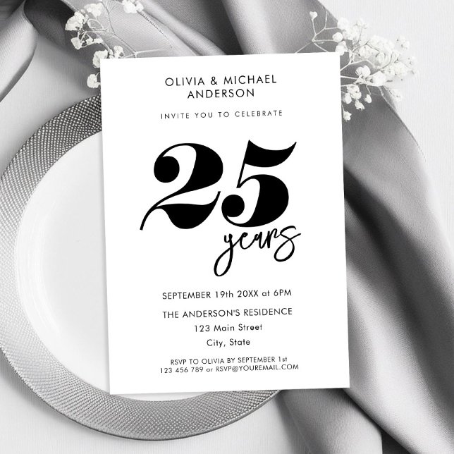 Modern Minimalist 25th Wedding Anniversary Invitation (Creator Uploaded)
