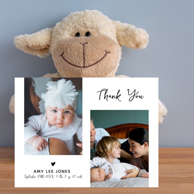 Modern Minimalist 2 Photo Baby Shower Thank You Postcard (Creator Uploaded)