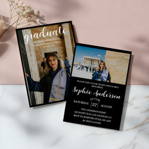 Modern Minimalist 2 Photo Graduation Party Invi Invitation