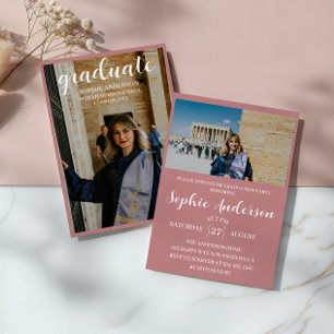 Modern Minimalist 2 Photo Graduation Party Invi Invitation