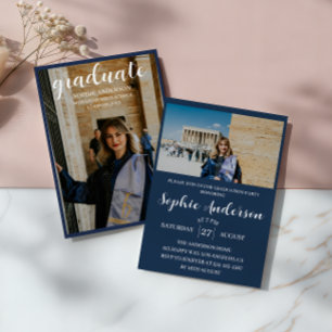 Modern Minimalist 2 Photo Graduation Party Invi Invitation