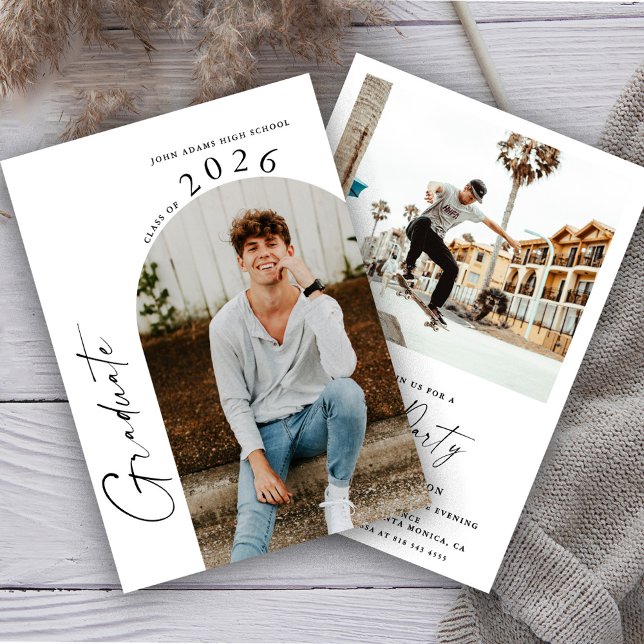 Modern Minimalist 2 Photo Graduation Party Invitation (Creator Uploaded)