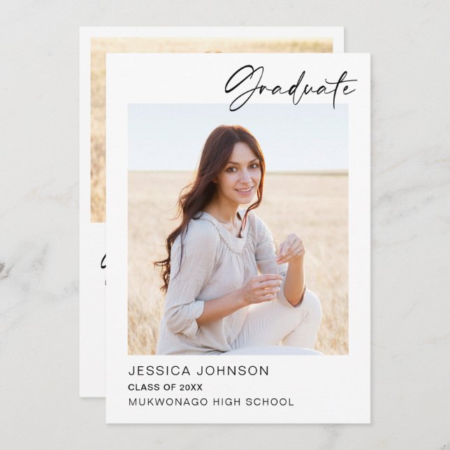 Modern Minimalist 2 PHOTO Graduation Party Invitation (Front/Back)