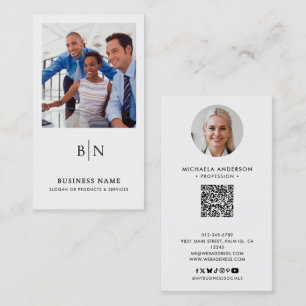 Modern Minimalist 2-Photo QR Code & Social Media Business Card