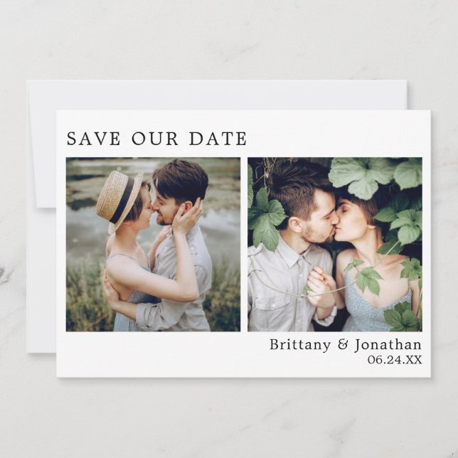 Modern Minimalist 2 Photo Save Our Date Card (Front)