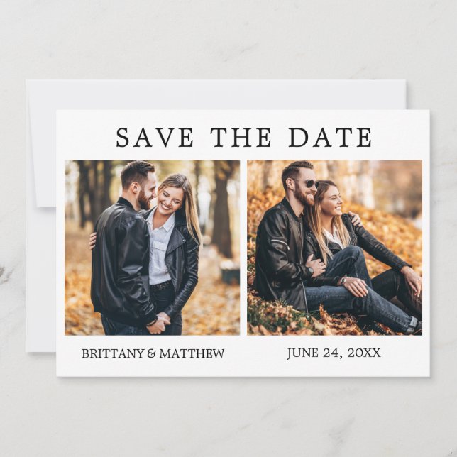 Modern Minimalist  2 Photo Save The Date Card (Front)