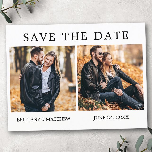 Modern Minimalist 2 Photo Save The Date Postcard (Customize to change text size or text style.)