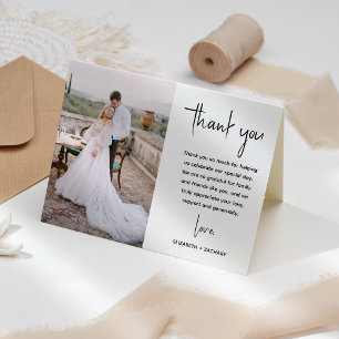 Modern Minimalist 2-Photo Script Wedding Thank You Card