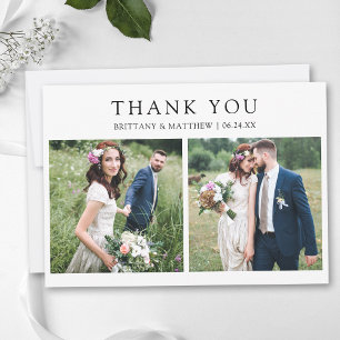 Modern Minimalist 2 Photo Wedding Thank You Card