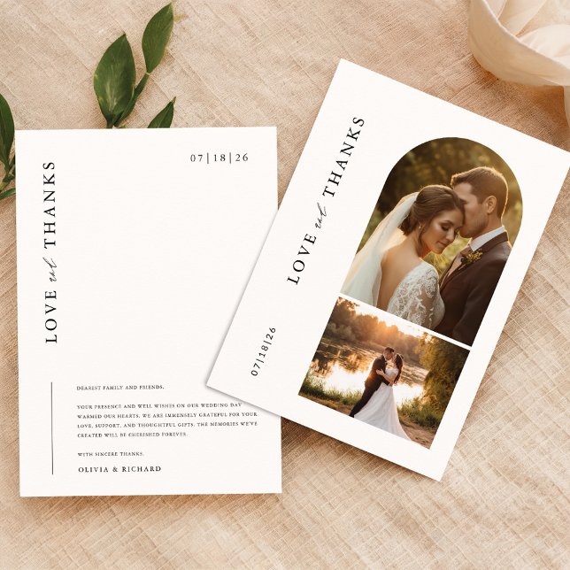 Modern Minimalist 2 Photo Wedding Thank You Card (Creator Uploaded)