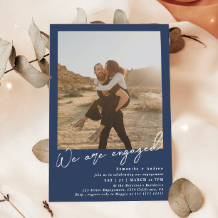 Modern minimalist 2 photos engagement party navy invitation