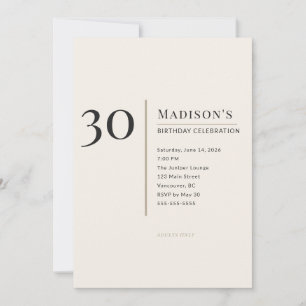 Modern Minimalist 30th Adult Birthday Celebration Invitation