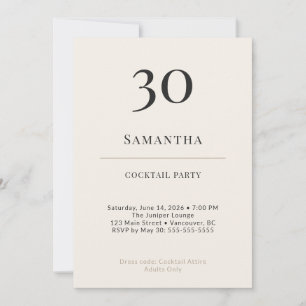 Modern Minimalist 30th Birthday Cocktail Party Invitation
