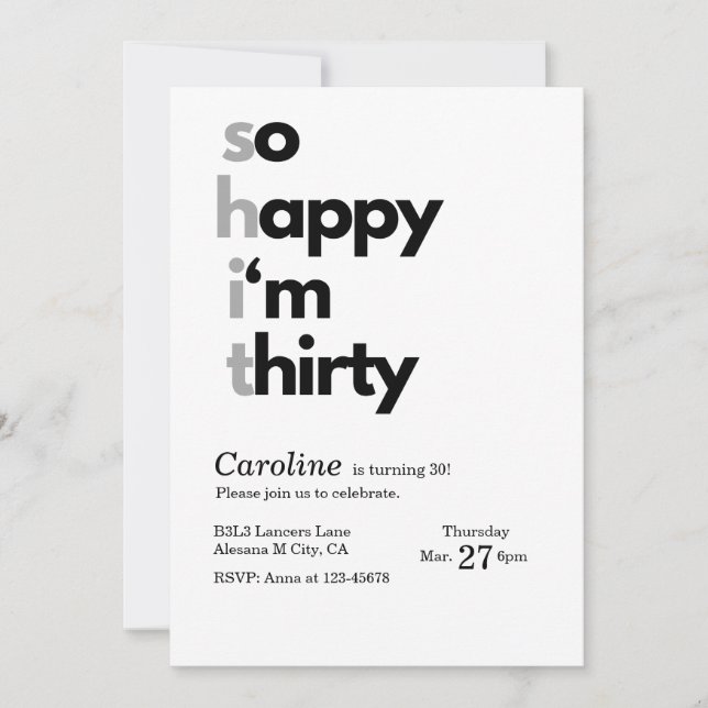 Modern Minimalist 30th Birthday Invitation Simple (Front)