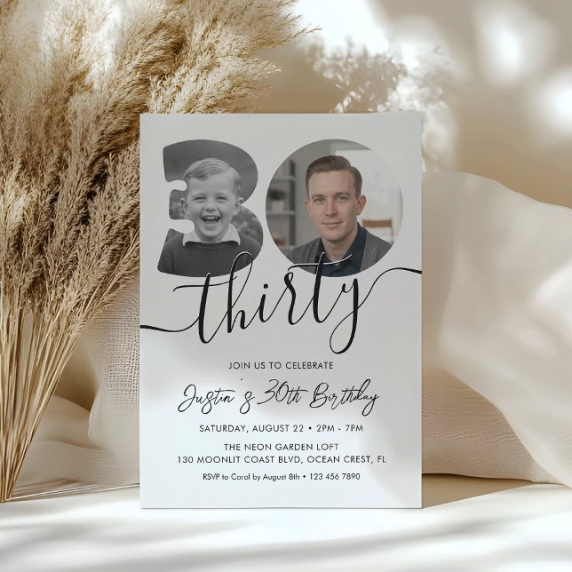 Modern Minimalist 30th Birthday Photo  Invitation (Creator Uploaded)