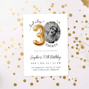 Modern Minimalist 30th Birthday Photo Invitation