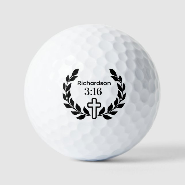 Modern Minimalist 3:16 Script with Cross  Golf Balls (Front)