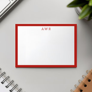 Modern Minimalist 3 Monogram One Border Red Card