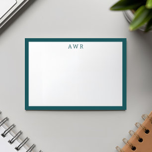 Modern Minimalist 3 Monogram One Border Teal Blue Card