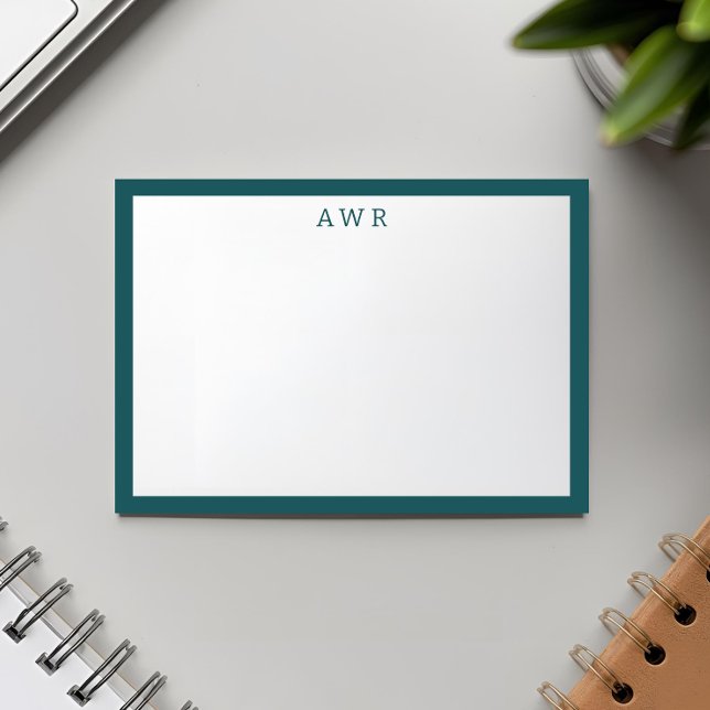 Modern Minimalist 3 Monogram One Border Teal Blue Card (Creator Uploaded)