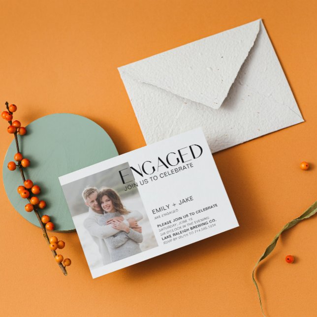 Modern Minimalist 3 Photo Black & White Engagement Invitation (Engaged & Excited! Join Us for the Party 🥂💍 [Personalize Here])